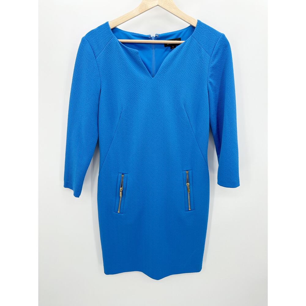 Tahari ASL Womens Dress Knee Length‎ Blue Textured Zippers Career Office Size 4